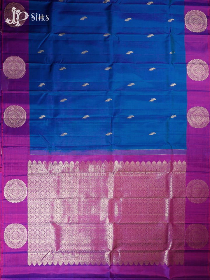 Peacock Blue & Purple Kanchipuram Pure Silk Saree - F7