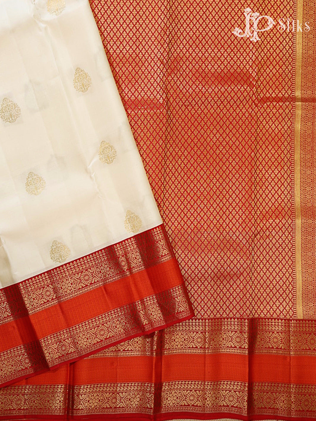 Cream & Red Kanchipuram Silk Saree - H19