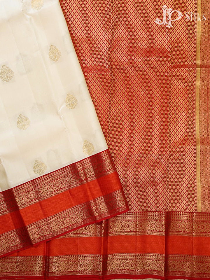 Cream & Red Kanchipuram Silk Saree - H19