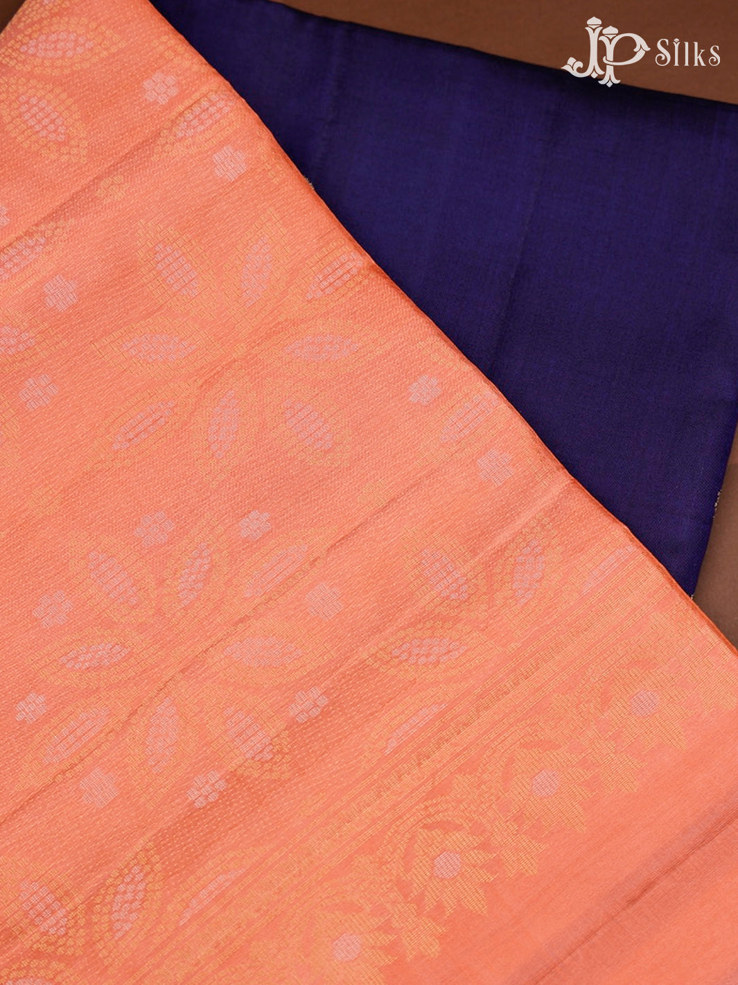 Dark Navy Blue And Peach Soft Silk Saree - F3520