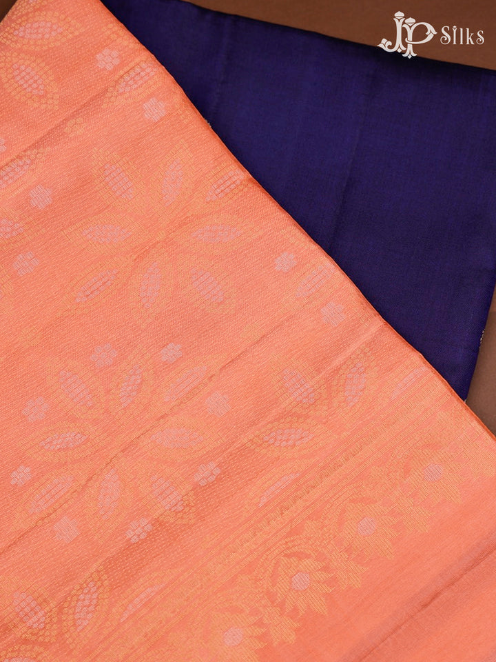 Dark Navy Blue And Peach Soft Silk Saree - F3520