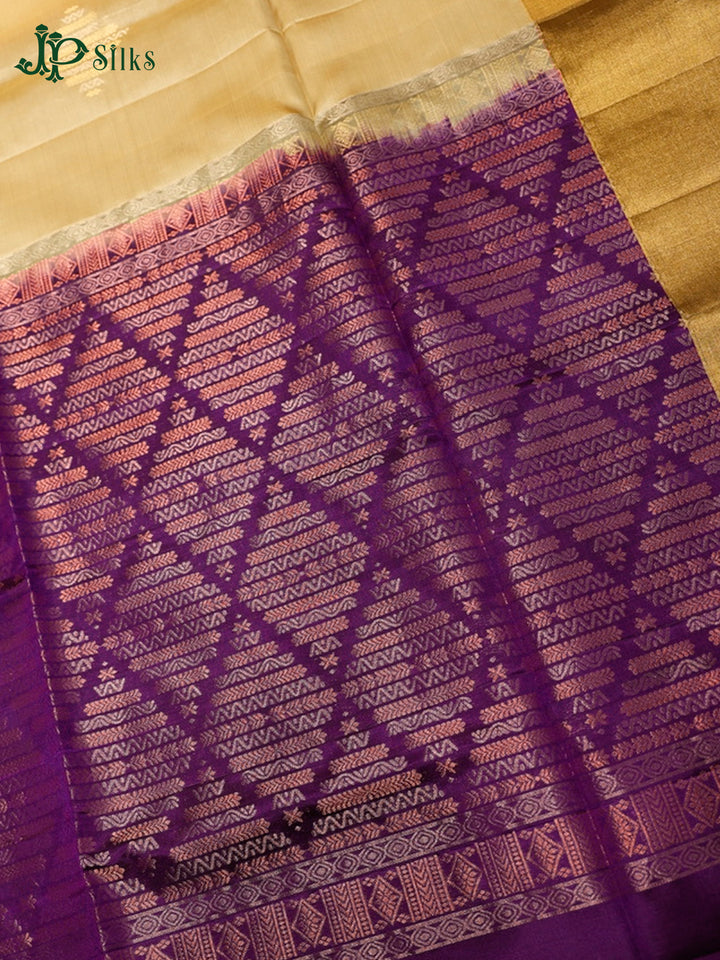 Beige and Dark Purple Soft Silk Saree - G357