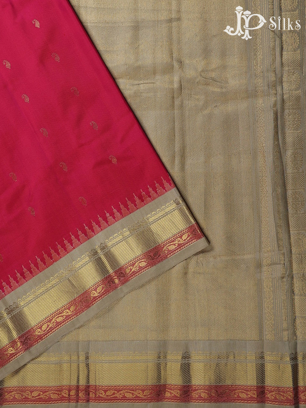 Pink with Sandal Gadwal Silk Saree - A3577 - View 2