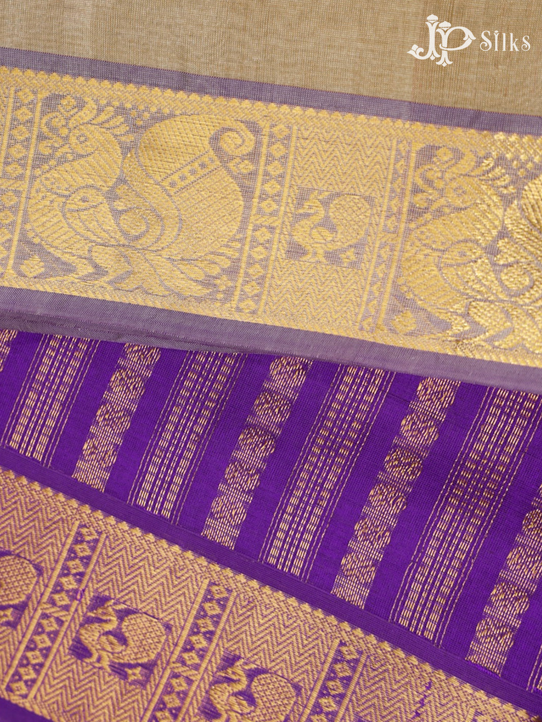 Beige and Violet Silk Cotton Saree - F3517
