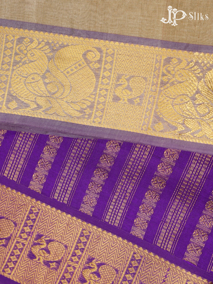Beige and Violet Silk Cotton Saree - F3517