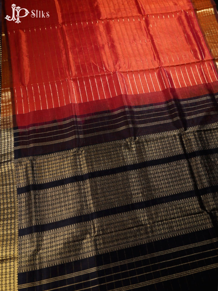 Dual shade Rust Brown and Black Silk Cotton Saree - F345