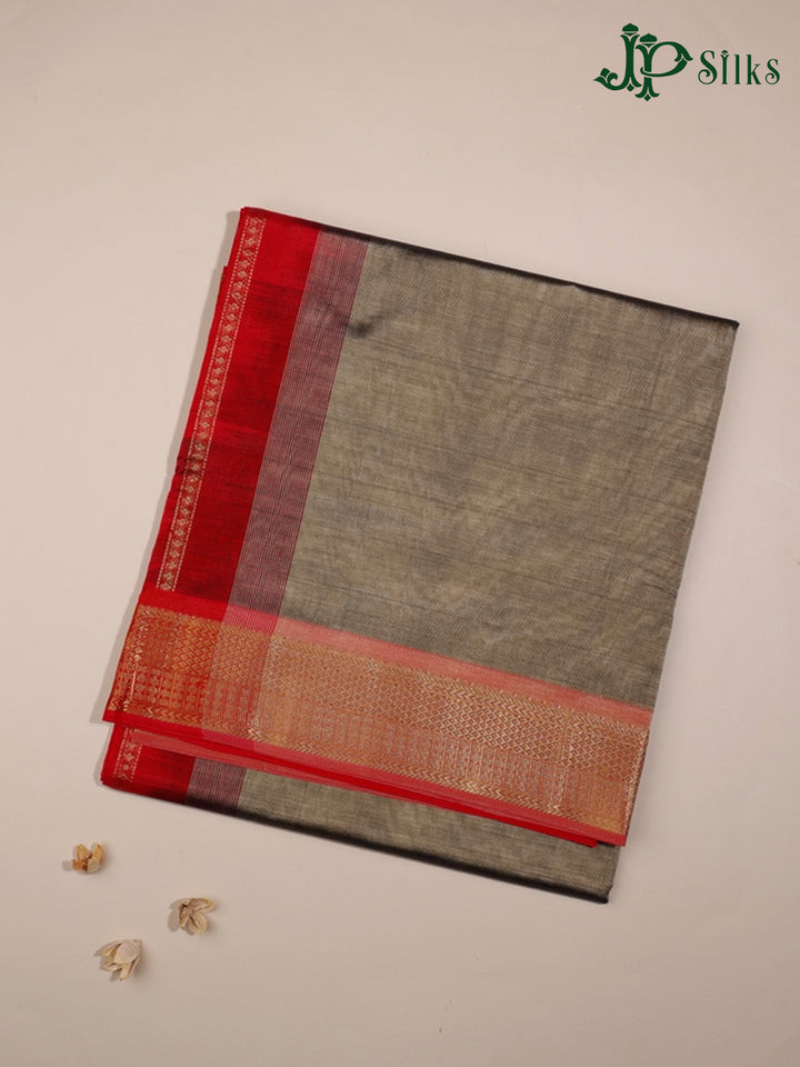 Grey and Red Silk Cotton Saree - F3423