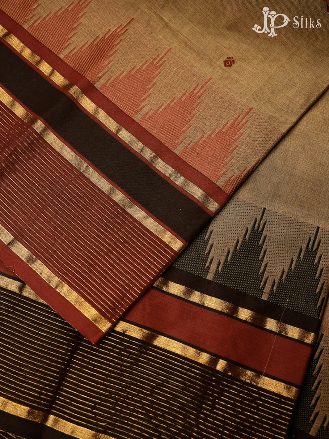Pastel Brown, Maroon And Black Theni Cotton Saree - G98