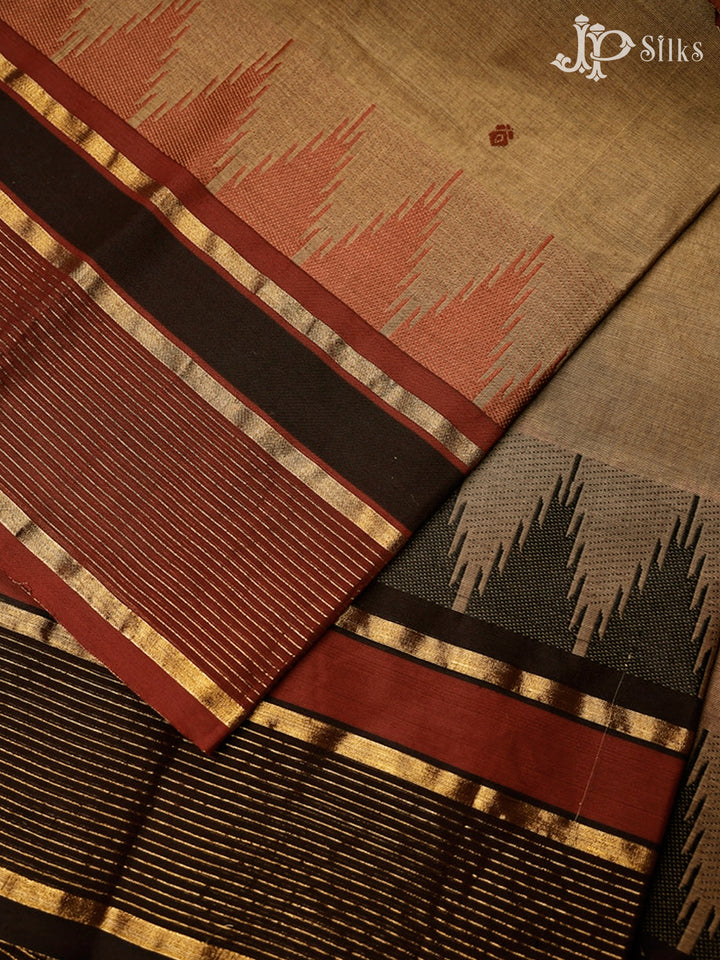 Pastel Brown, Maroon And Black Theni Cotton Saree - G98