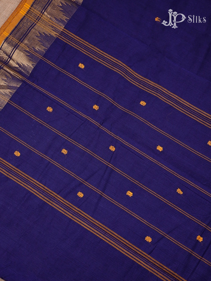 Blue And Mustard Theni Cotton Saree - G88