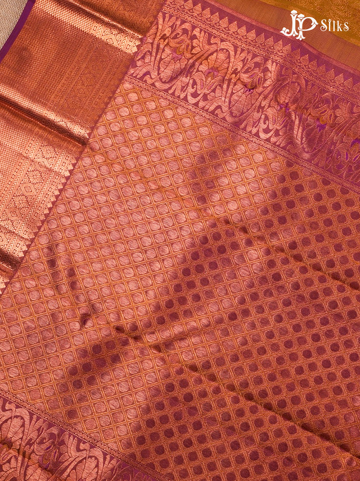 Mustard And Mulberry Purple Kanchipuram Silk Saree - D2808