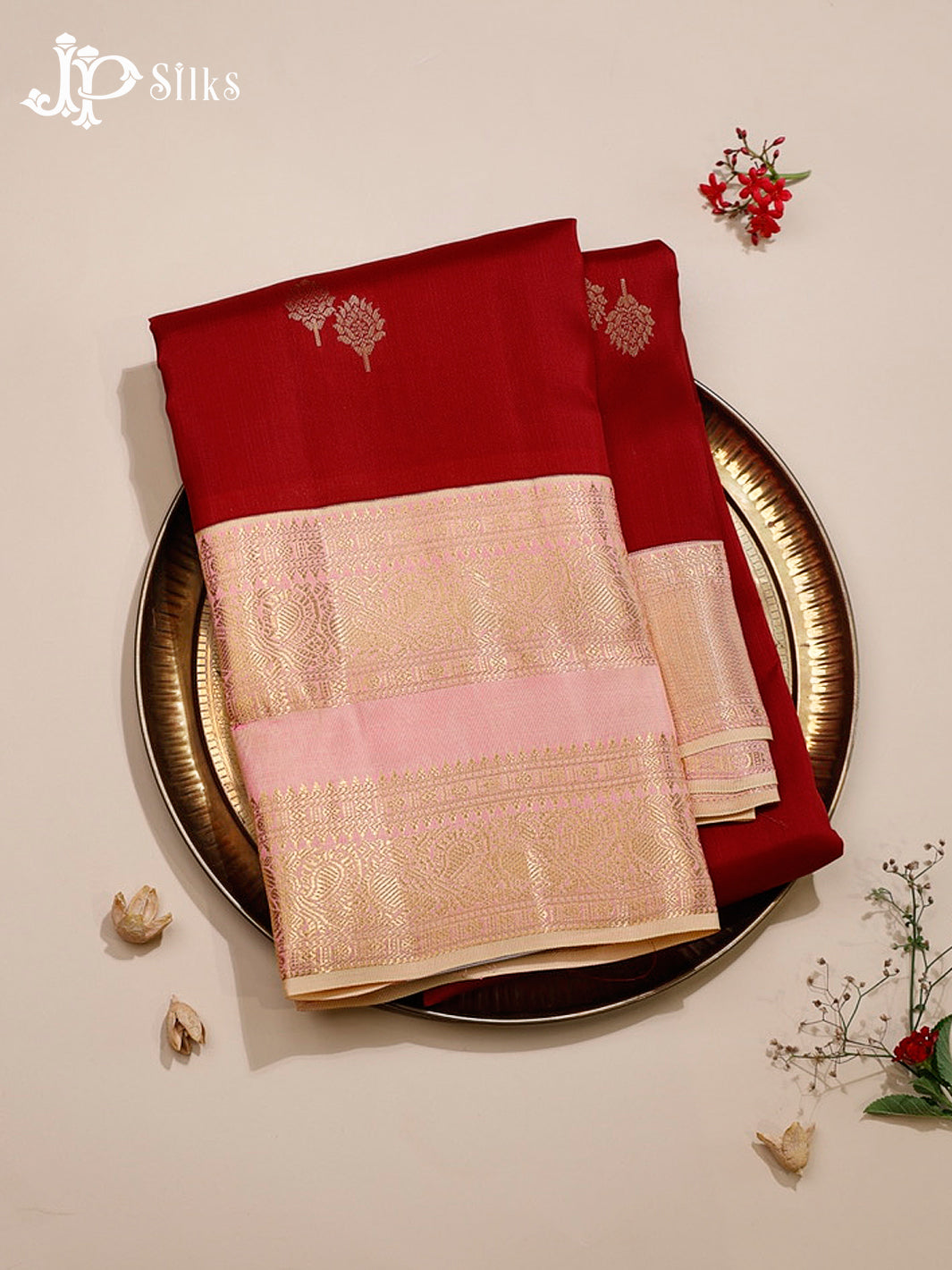 Maroon & Light Pink Pure Silk Mix Saree - H25
