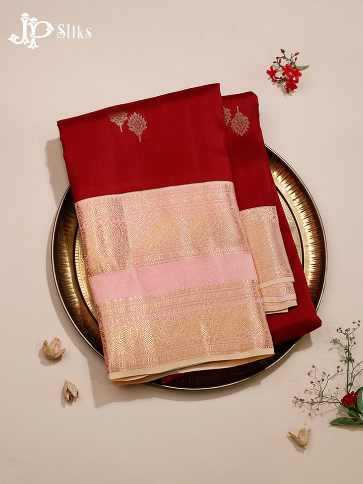 Maroon & Light Pink Pure Silk Mix Saree - H25