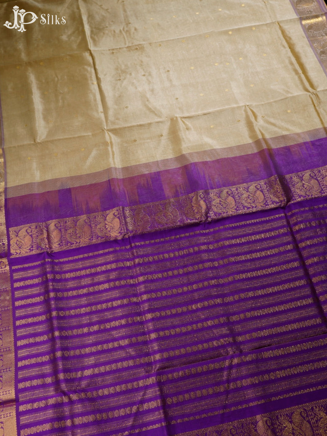 Beige and Violet Silk Cotton Saree - F3517