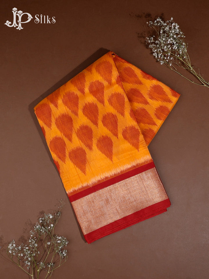 Mustard and Red Kora Cotton Saree - G344