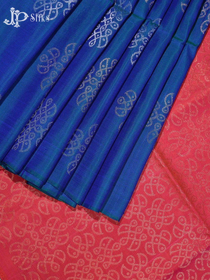 Mayil Kaluthu Blue & Pinkish Orange Soft Silk Saree - E4546-view4