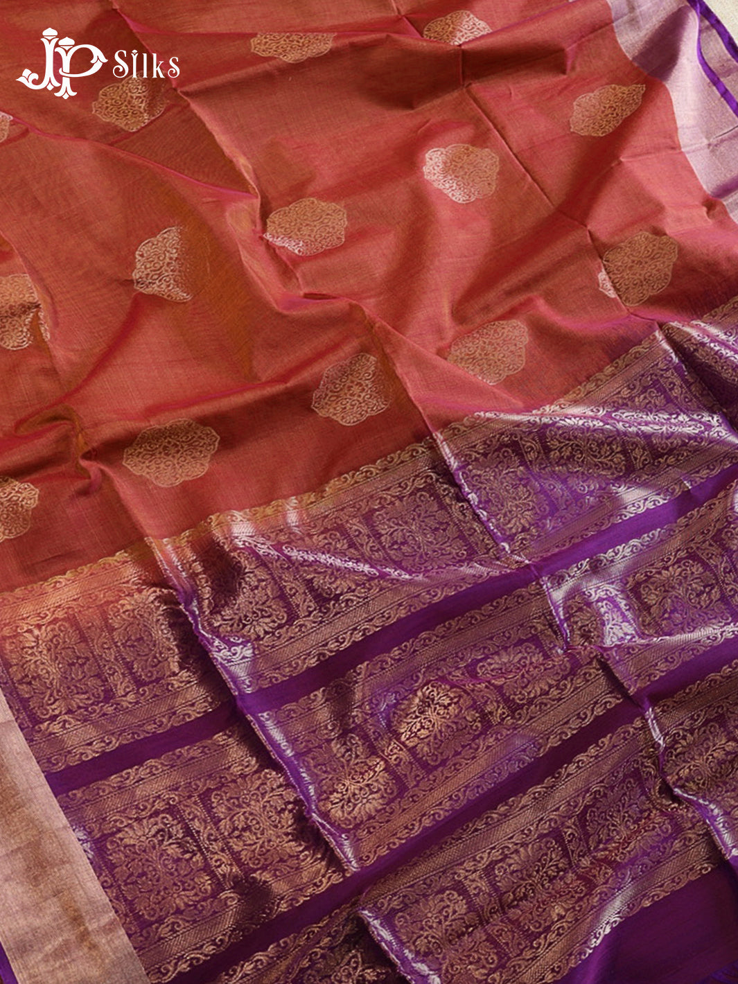 Puce Red and Deep Violet Kora Cotton Saree - G910