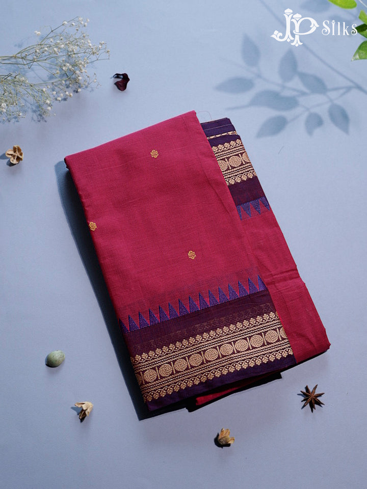 Dark Pink & Coffee Brown Theni Cotton Saree - G747