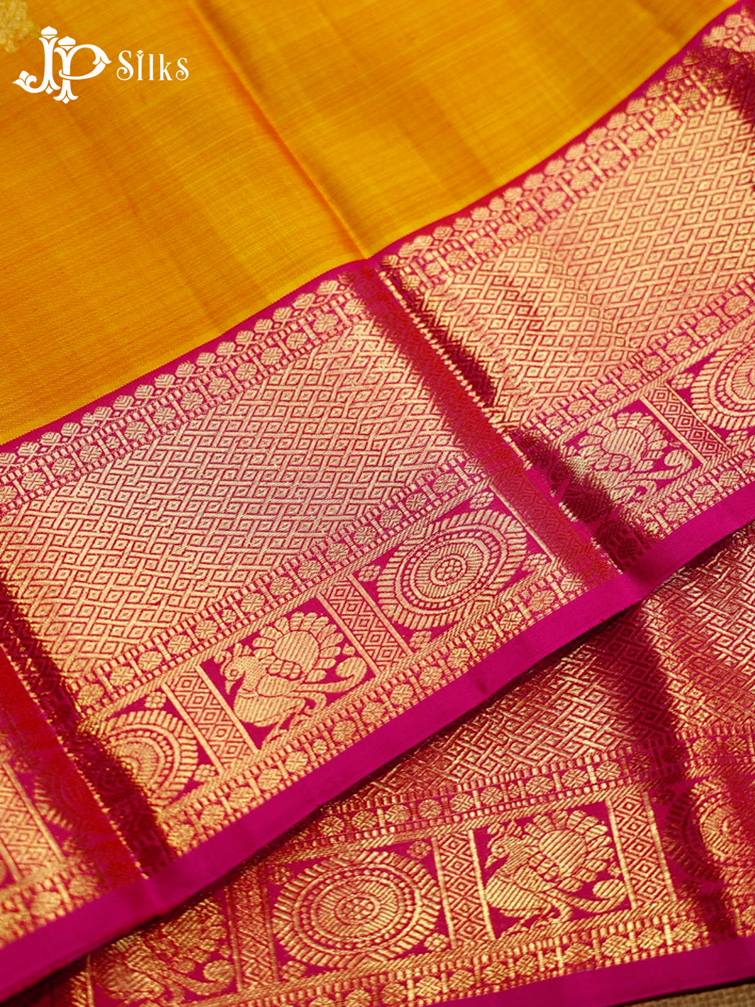 Mustard Yellow & Pink Kanchipuram Pure Silk Saree - E4707