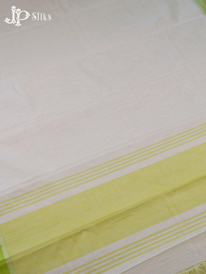 White And Pastel Green Cotton Saree - F2776