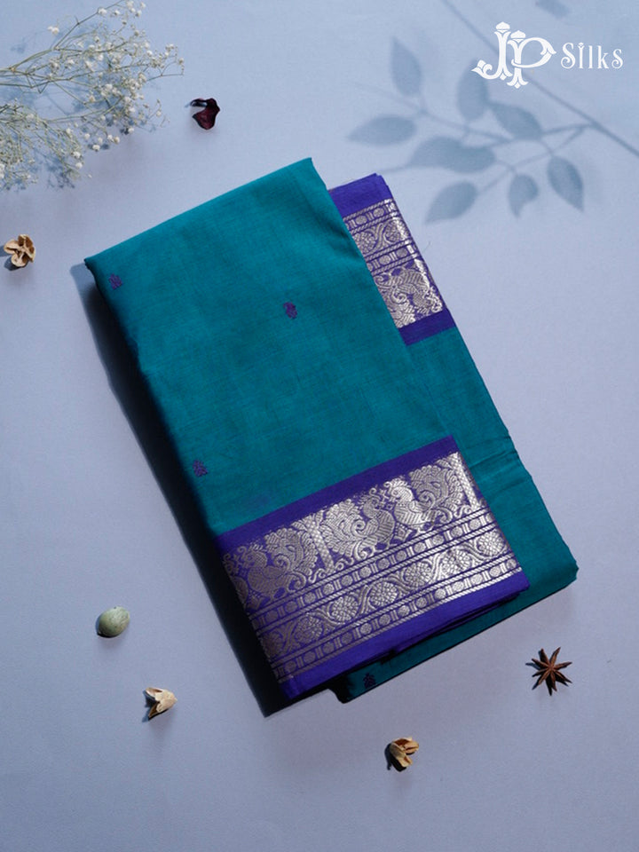 Peacock Green & Ink Blue Theni Cotton Saree - G755