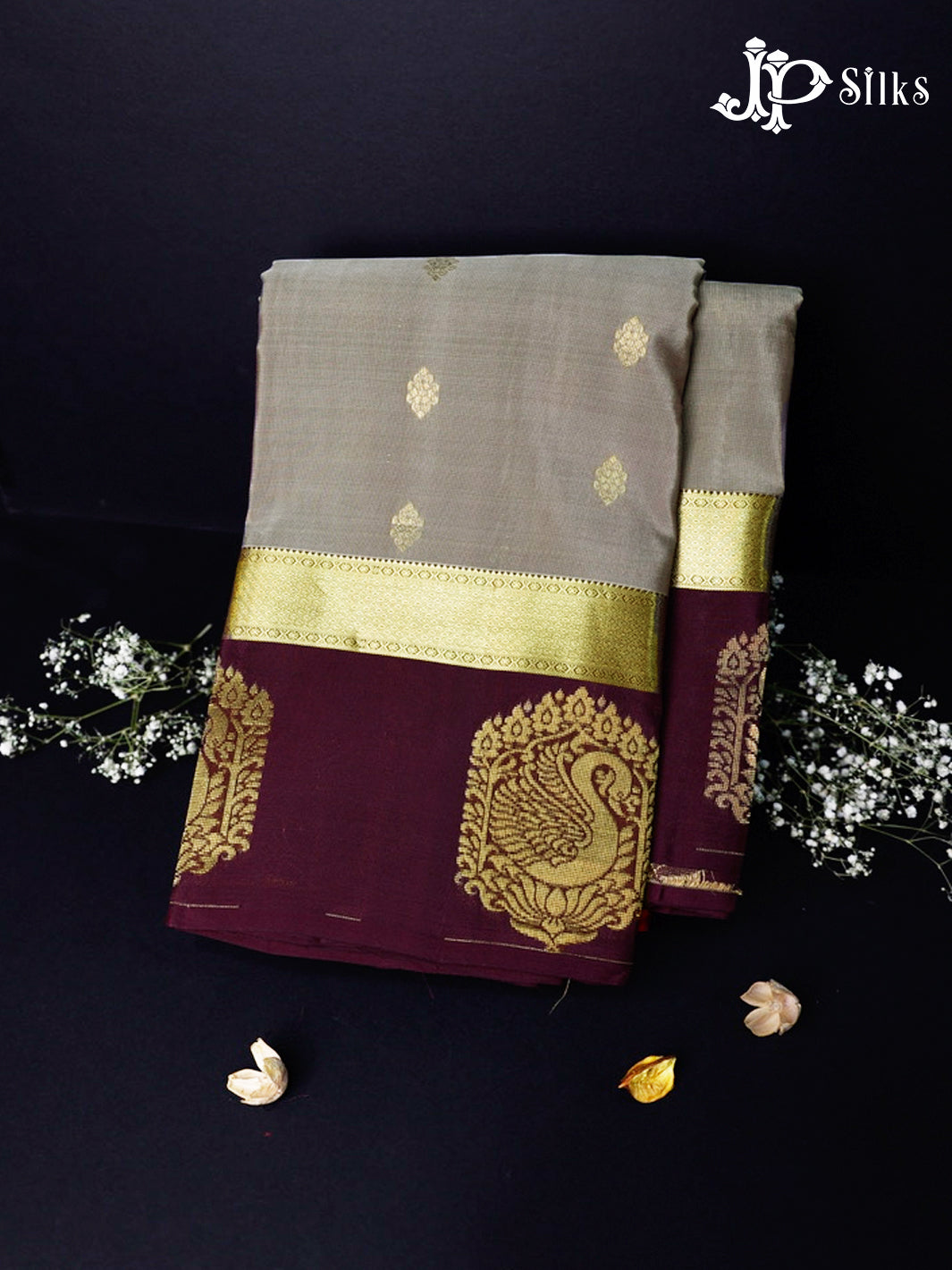 Grey & Maroon Pure Silk Mixed Saree - G324-view1