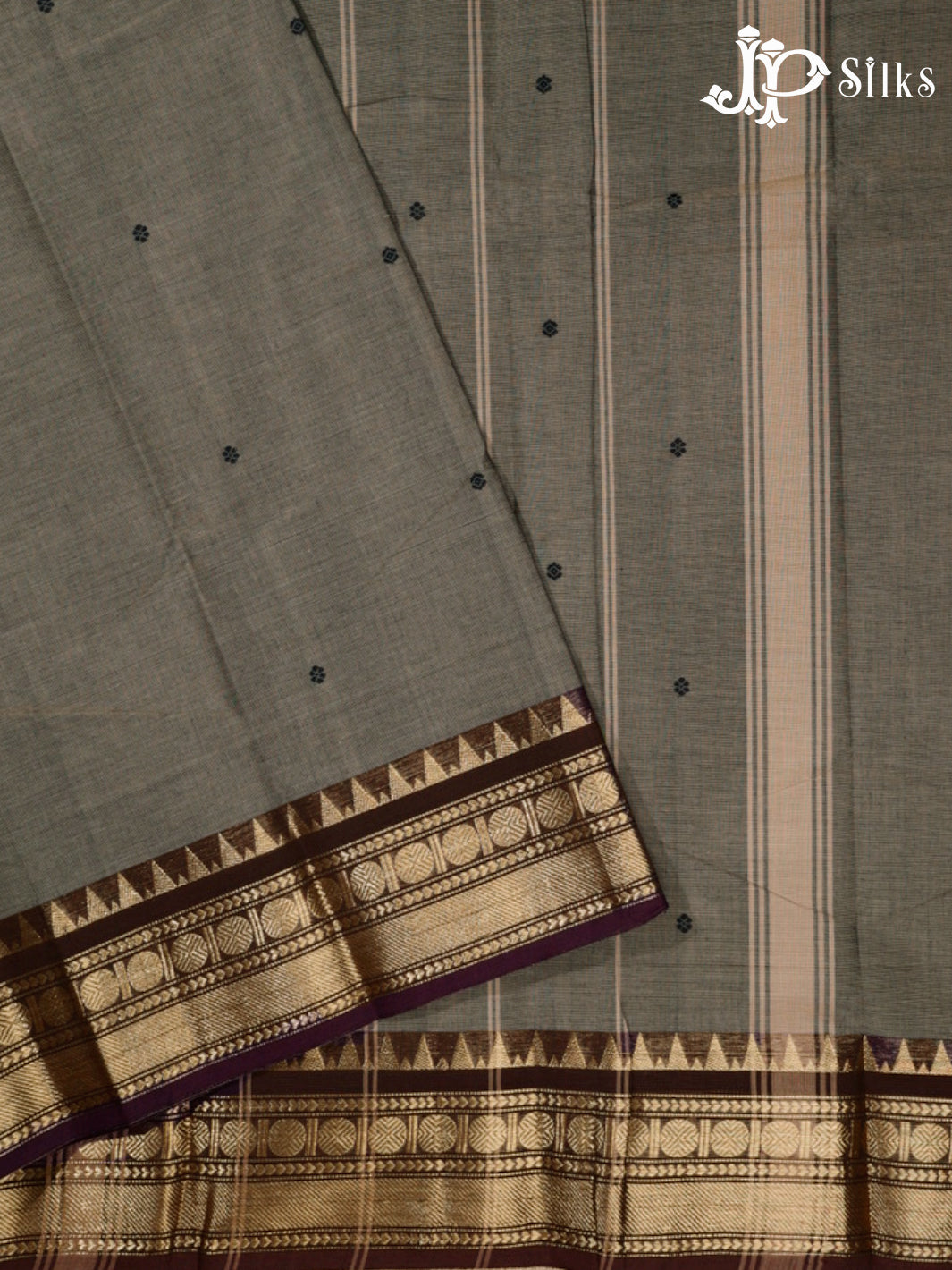 Beige Grey Theni Cotton Saree - G411 “View2”