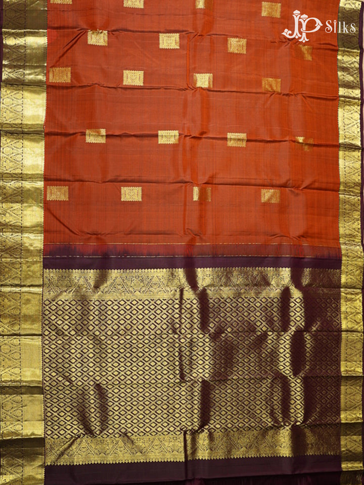 Rust Orange & Brown Kanchipuram Silk Saree - G875