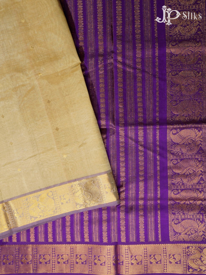 Beige and Violet Silk Cotton Saree - F3517