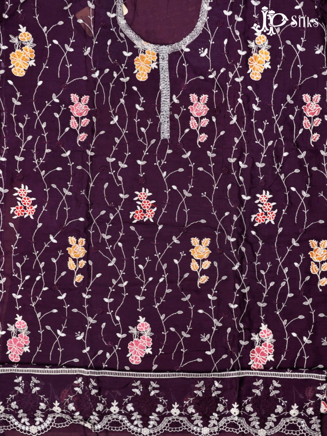 Deep Purple Thread Work Salwar Suit Material - E4601