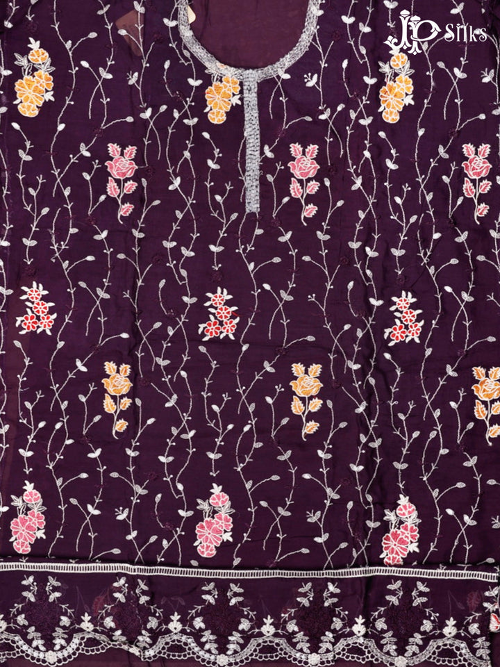 Deep Purple Thread Work Salwar Suit Material - E4601