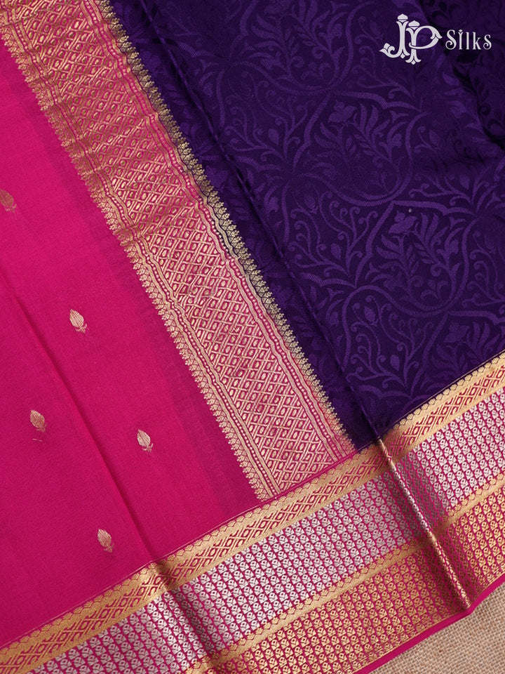Dark Violet And Pink Mysore Silk Saree - D4760