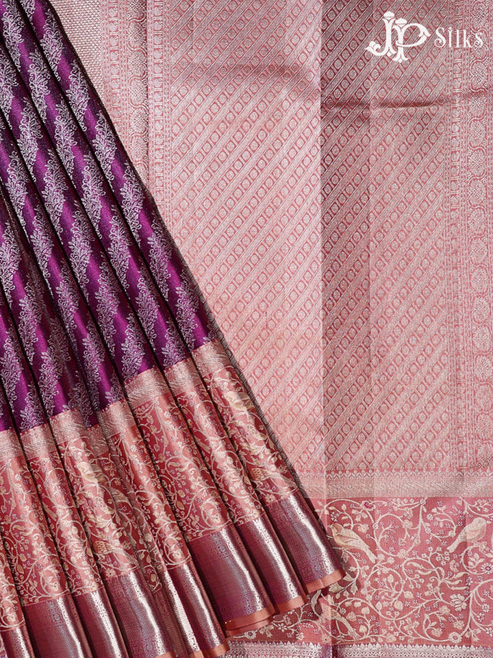 Deep Purple & Peachy Pink Kanchipuram Silk Saree - G853
