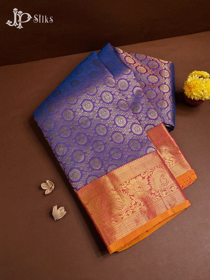 Blue, Purple, Mustard And Pink Kanchipuram Silk Saree - A1426
