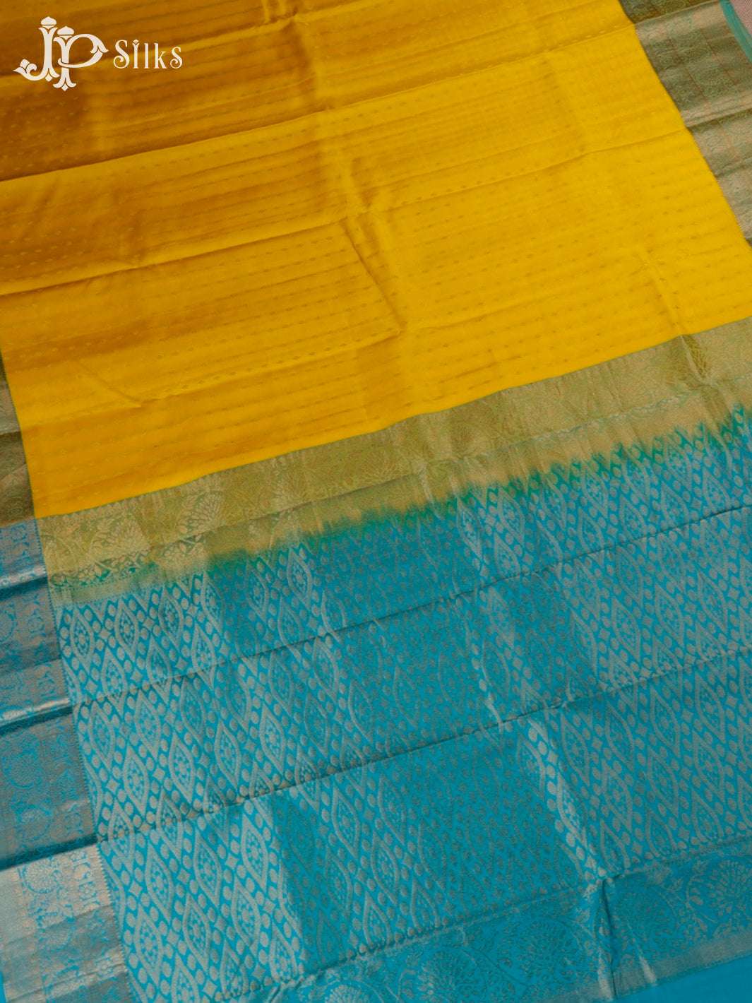 Yellow And Teal Green Kanchipuram Silk Saree - E238
