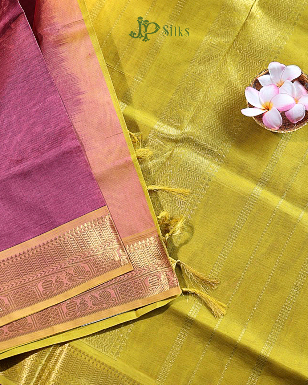 Dark Onion Pink & Yellow Silk Cotton Saree - F332-view2