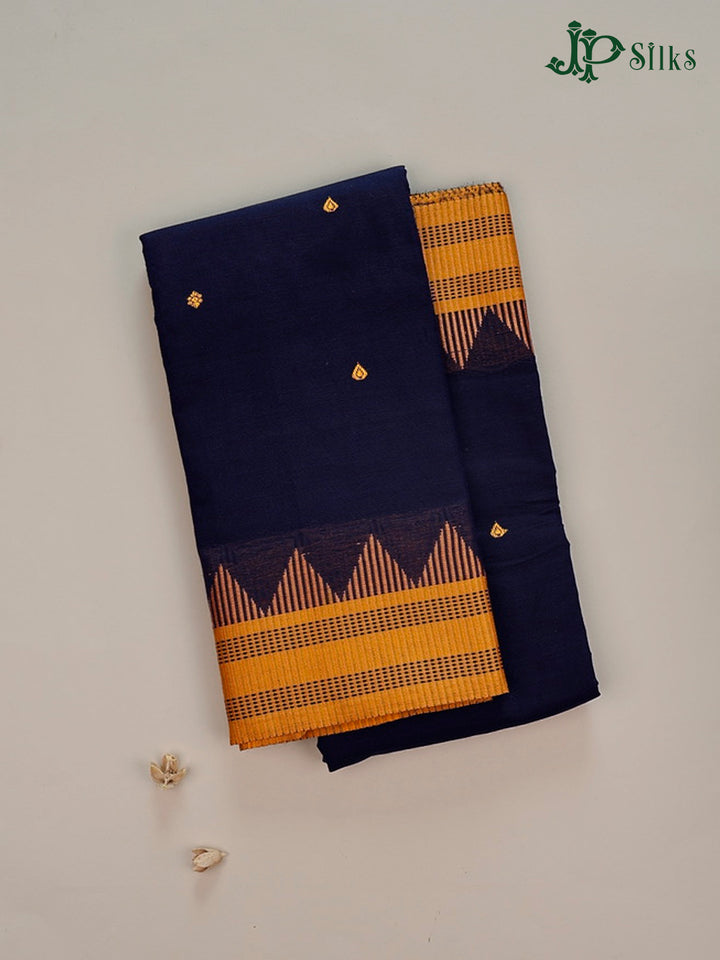 Ink Blue And Mustard Yellow Theni Cotton Saree - G102