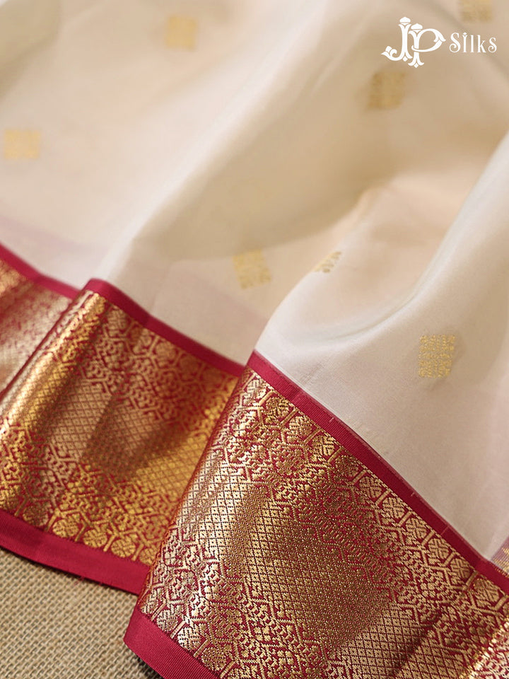 Cream & Maroon  Pure Silk Mix Saree - G941