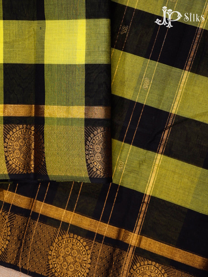 Lime Yellow & Black Chettinad Cotton Saree - G400 “View5”