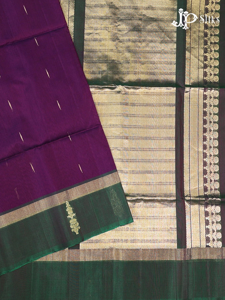 Deep Violet And Deep Bottle Green Kora Cotton Saree - G913