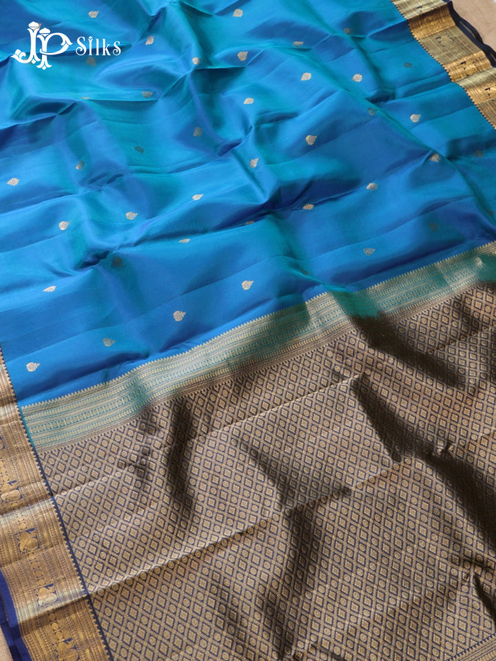 Peacock Blue & Ink Blue Pure Silk Mix Saree - G924
