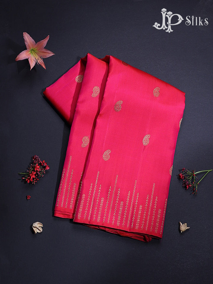 Reddish Pink Kanchipuram 2G Zari Silk Saree - H7