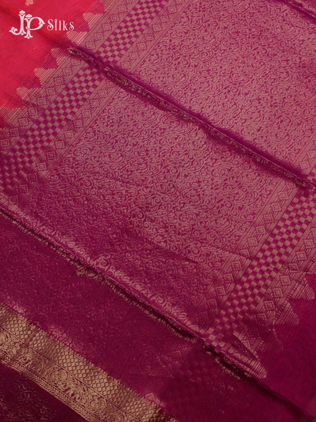 Reddish Pink & Deep Purple Kora Cotton Saree - G827-view5