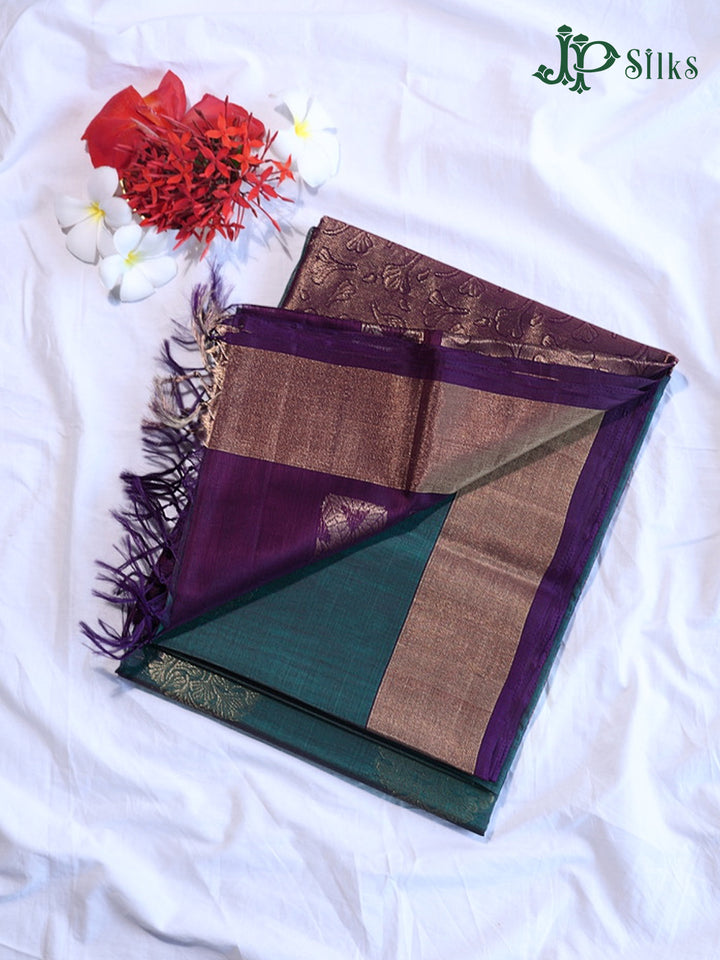 Dual shade of Blue And Deep Violet Kora Cotton Saree - G907