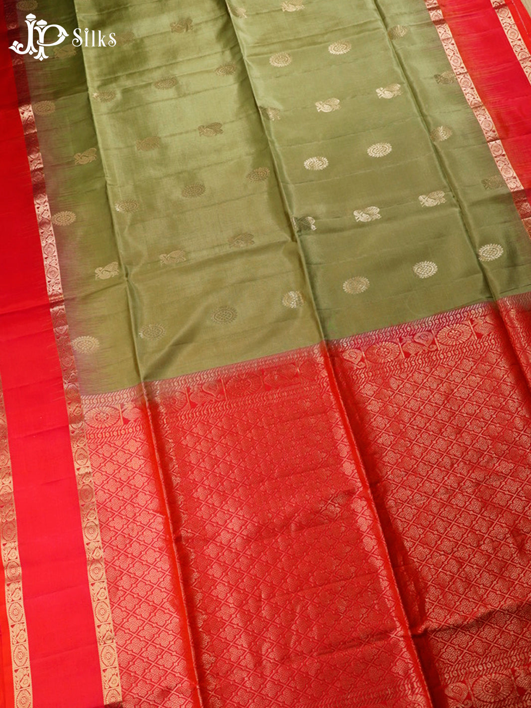 Olive Green and Dual shade Orange Pink Soft Silk Saree - F2911