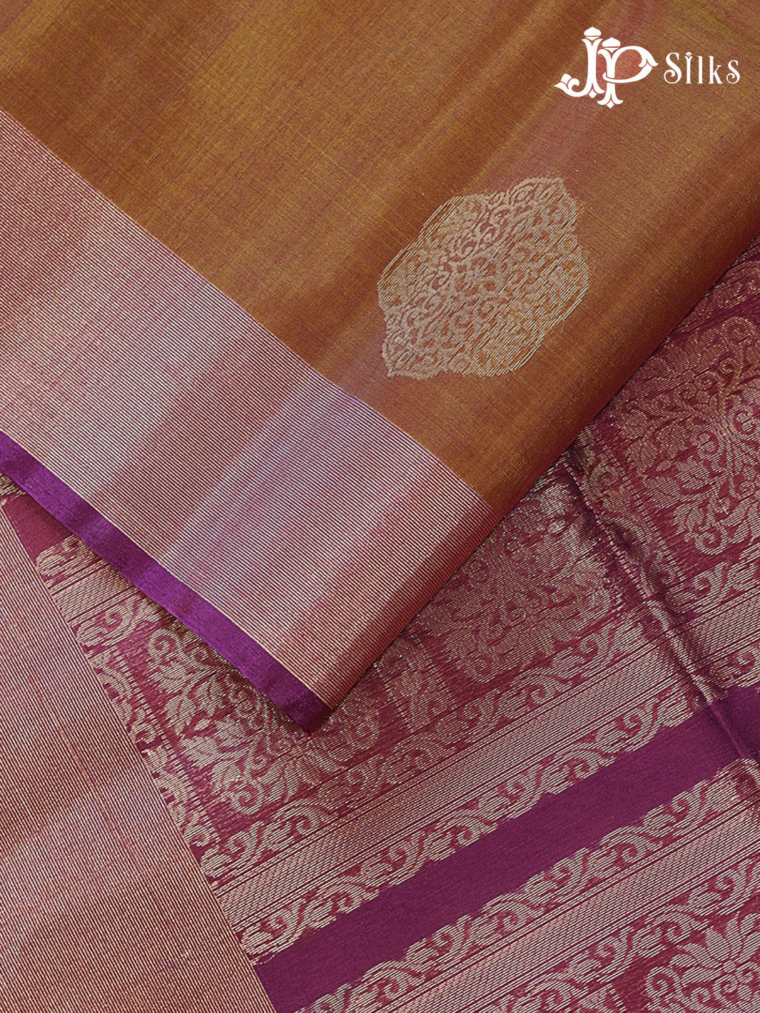 Golden Brown and Deep Violet Kora Cotton Saree - G914
