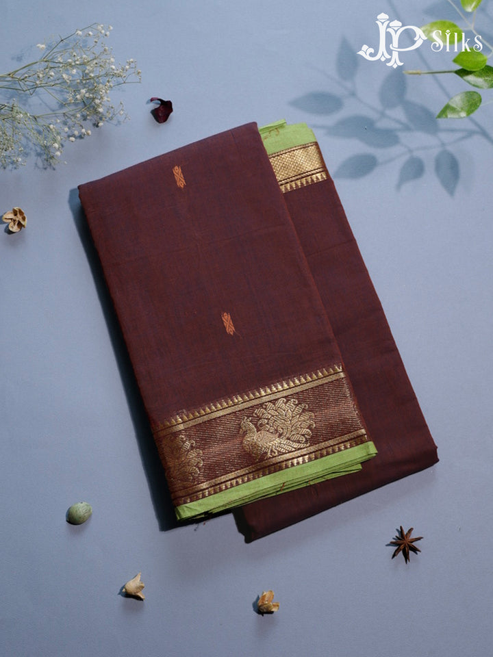 Brown & Green Arani Cotton Saree - F2709