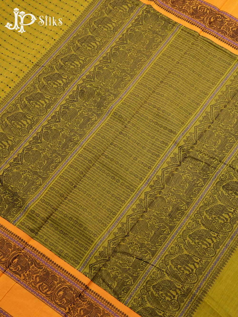Green & Mustard Yellow Kanchi Cotton Saree - D9774-view2