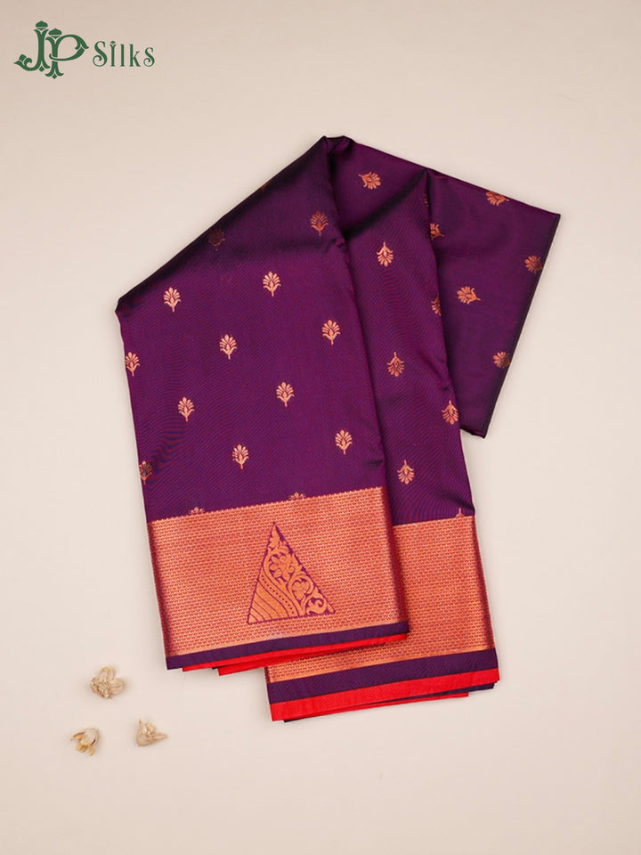 Purple and Red Art Silk Saree - E1074
