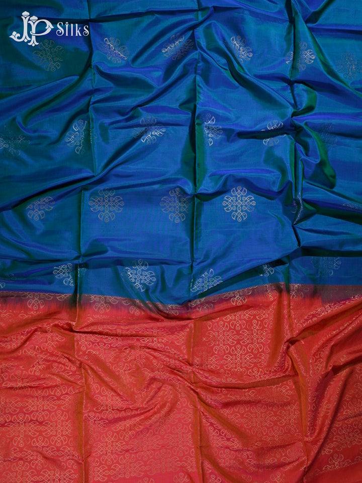 Mayil Kaluthu Blue & Pinkish Orange Soft Silk Saree - E4546-view6